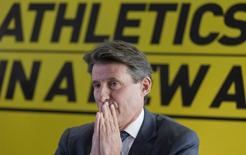 Britain's Lord Sebastian Coe is pictured during a press conference to discuss his bid to become the next President of the International Association of Athletics Federations (IAAF) in central London on December 3, 2014. Incumbent president Lamine Diack, 81, is stepping down in 2015 after 16 years in the role and Coe, a former middle-distance runner and double Olympic champion at 1,500 metres, hopes to succeed him. AFP PHOTO / JUSTIN TALLIS