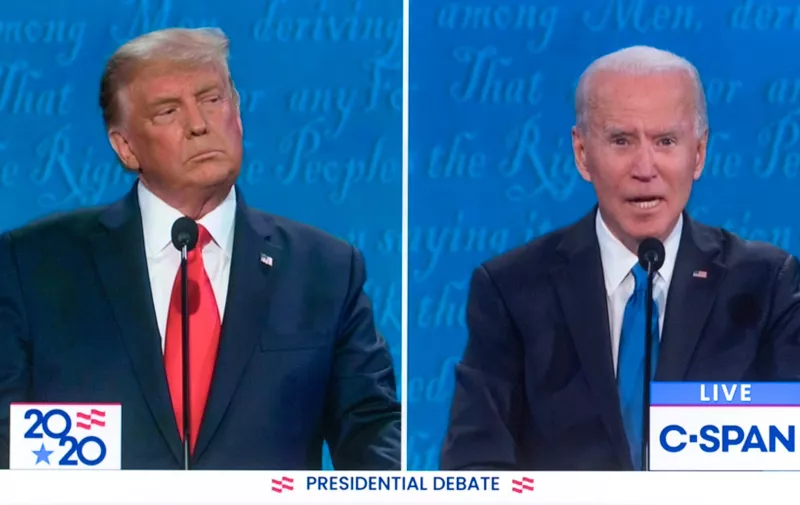 October 22, 2020 - Nasville, Tennessee, USA. -  Screen grab from the C-SPAN coverage of the second and final presidential debate, moderated by NBCs' Kristen Welker, between President DONALD TRUMP and former Vice President JOE BIDEN.,Image: 565118330, License: Rights-managed, Restrictions: , Model Release: no