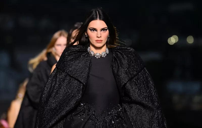 US model Kendall Jenner walks the runway during the Versace Fall/Winter 2023 fashion show in West Hollywood, California on March 9, 2023. (Photo by ANGELA WEISS / AFP)