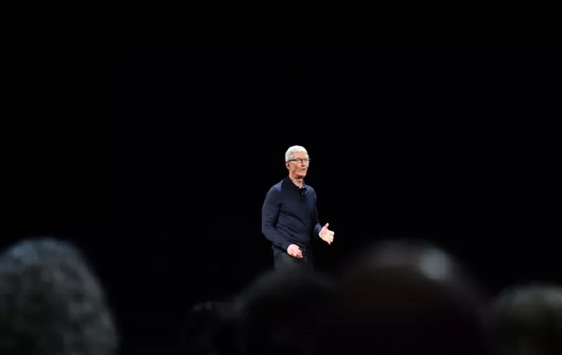 Apple CEO Tim Cook speaks at Apple's Worldwide Developer Conference (WWDC) at the San Jose Convention Centerin San Jose, California on Monday, June 4, 2018.  / AFP PHOTO / Josh Edelson
