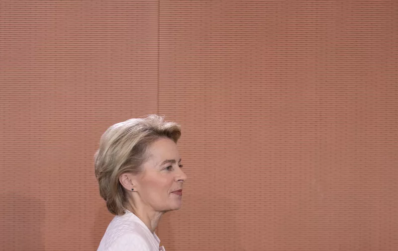 BERLIN, GERMANY - JULY 03:  Defense Minister Ursula von der Leyen (CDU), attends the weekly German federal Cabinet meeting on July 3, 2019 in Berlin, Germany. The Federal Cabinet on its meeting is concerned, among other things with the bill to modernize the structures of remuneration law. (Photo by Omer Messinger/Getty Images)