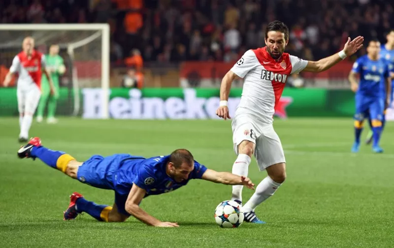 Juventus&#8217; defender Giorgio Chiellini (Bottom) commits a foul by touching the ball with the hand as Monaco&#8217;s Portuguese midfielder Joao Moutinho looks on during the UEFA Champions League quarter final second leg football match AS Monaco vs Juventus FC on April 22, 2015 at the Louis II Stadium in Monaco. Chiellini received a yellow card [&hellip;]