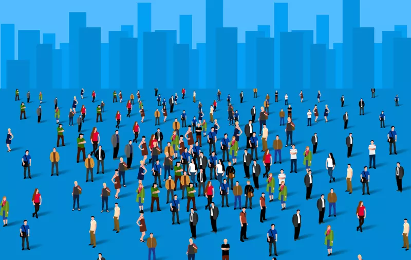 Large group of people over the city. Business concept. Vector illustration