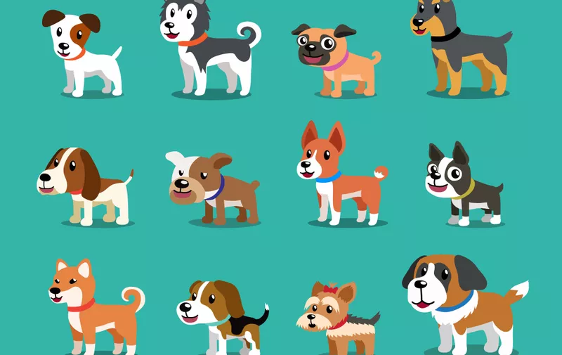 Different type of cartoon dogs for design.