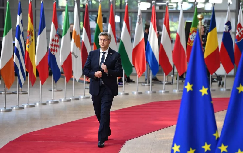 Croatian Prime minister Andrej Plenkovic arrives for the EU-Western Balkans leaders' meeting in Brussels on June 23, 2022. The European Union, which at a summit on June 23 and 24, 2022, will discuss whether to make Ukraine a membership candidate, has admitted over 15 countries in the past three decades. (Photo by JOHN THYS / AFP)