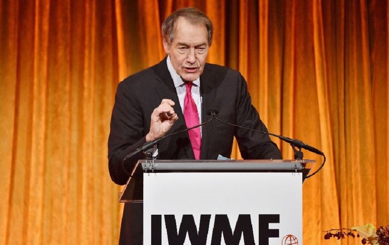 (FILES) This file photo taken on October 25, 2016 shows journalist Charlie Rose speaking onstage during the International Women's Media Foundation's 27th Annual Courage In Journalism awards ceremony in New York City.   
Charlie Rose, one of America's most respected broadcasters, an award-winning television host and interviewer, was suspended November 20, 2017 after eight women accused him of years of sexual harassment and unwanted advances. / AFP PHOTO / GETTY IMAGES NORTH AMERICA / Bryan Bedder