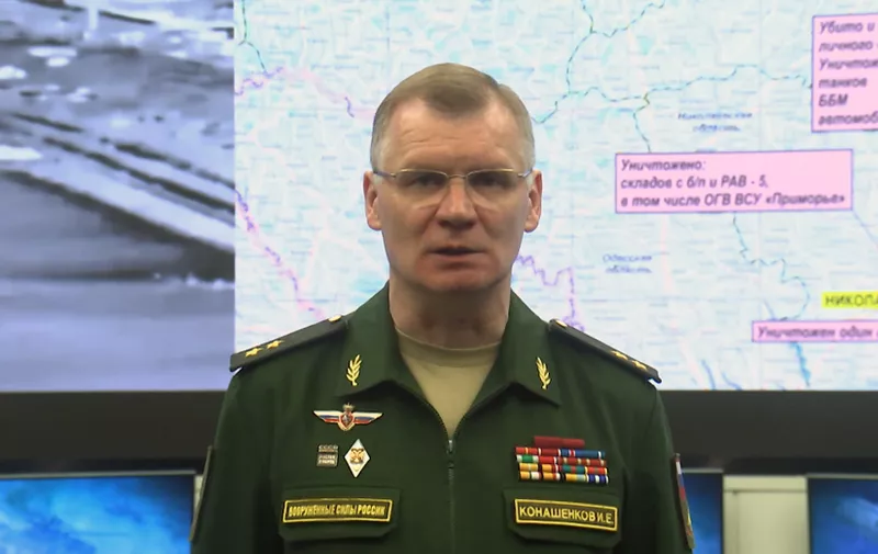 8293220 11.10.2022 In this handout video grab released by the Russian Defence Ministry, Russian Defence Ministry spokesman Igor Konashenkov gives a briefing on the military operation in Ukraine at the Russian National Defence Management Centre, in Moscow, Russia. Editorial use only, no archive, no commercial use. Russian Defence Ministry,Image: 729765586, License: Rights-managed, Restrictions: ***
HANDOUT image or SOCIAL MEDIA IMAGE or FILMSTILL for EDITORIAL USE ONLY! * Please note: Fees charged by Profimedia are for the Profimedia's services only, and do not, nor are they intended to, convey to the user any ownership of Copyright or License in the material. Profimedia does not claim any ownership including but not limited to Copyright or License in the attached material. By publishing this material you (the user) expressly agree to indemnify and to hold Profimedia and its directors, shareholders and employees harmless from any loss, claims, damages, demands, expenses (including legal fees), or any causes of action or allegation against Profimedia arising out of or connected in any way with publication of the material. Profimedia does not claim any copyright or license in the attached materials. Any downloading fees charged by Profimedia are for Profimedia's services only. * Handling Fee Only 
***, Editors' note: THIS IMAGE IS PROVIDED BY RUSSIAN STATE-OWNED AGENCY SPUTNIK., Model Release: no