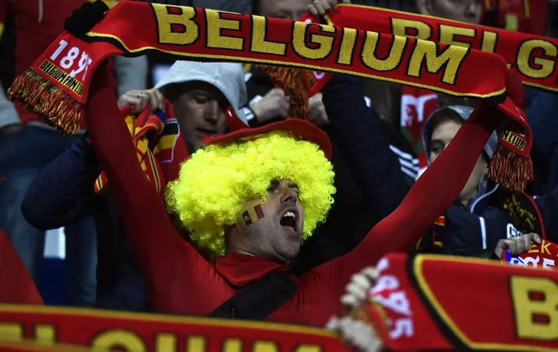 Belgium's supporters celebrate after winning the Euro Cup 2016 football group D match Andorra versus Belgium on October 10, 2015 at the Municipal Stadium in Andorra La Vella.     AFP PHOTO / PASCAL PAVANI / AFP / PASCAL PAVANI