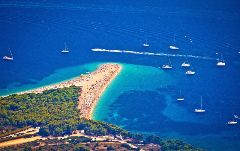 Zlatni rat beach aerial view, Island of Brac, Dalmatia, Croatia,Image: 305724937, License: Rights-managed, Restrictions: , Model Release: no