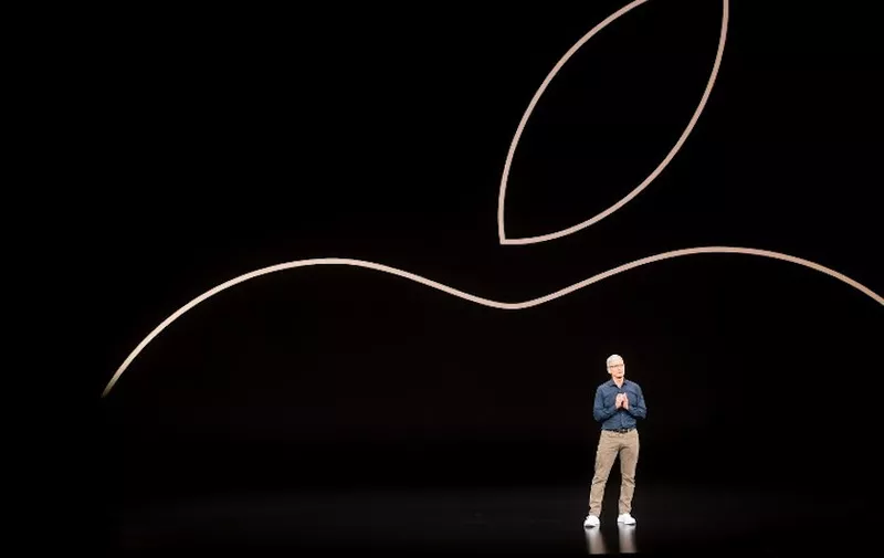 (FILES) In this file photo taken on September 12, 2018 Apple CEO Tim Cook speaks during a product launch event on September 12, 2018, in Cupertino, California.
Apple chief executive Tim Cook on October 2, 2018 said the company is devoted to protecting people's privacy, with data encrypted and locked away on servers even in China.
Cook called privacy as one of the most important issues of this century, and maintained that the US-based technology colossus even safeguards data Chinese law requires it to keep stored in that country.

 / AFP PHOTO / NOAH BERGER