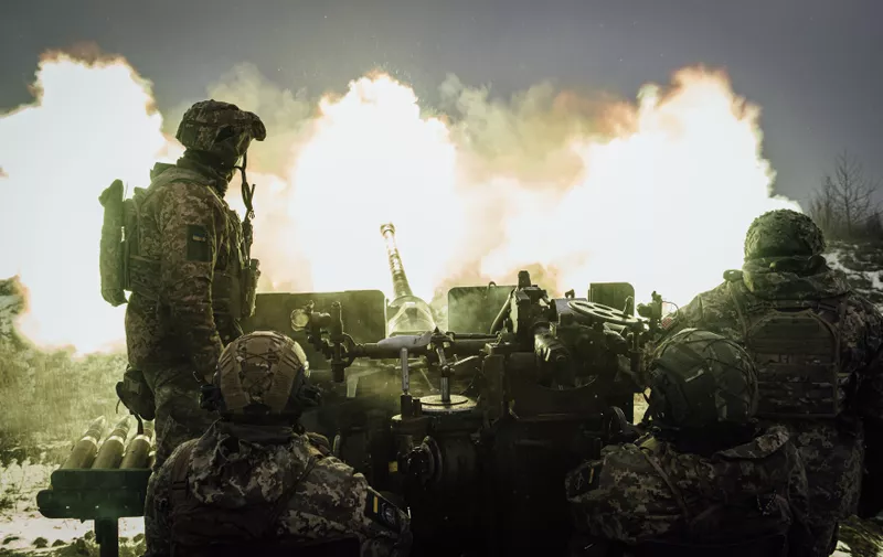 February 4, 2023, Bakhmut, Donbass, Ukraine: Ukrainian gunners fire at Russian positions in Bakhmut on 4 February 2023.,Image: 754241535, License: Rights-managed, Restrictions: * Belgium and France Rights OUT *, Model Release: no