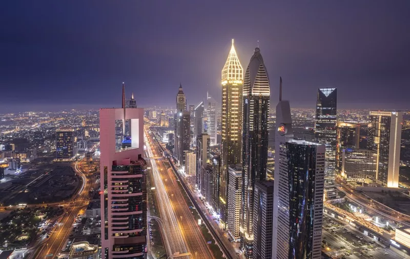 A Night in Dubai, united arab emirates on April 8 2023, From Desert to Metropolis: How Dubai's Architecture Reflects the City's Incredible Transformation (Photo by Anushka Eranga/NurPhoto) (Photo by Anushka Eranga / NurPhoto / NurPhoto via AFP)