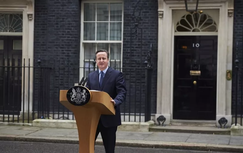 British Prime Minister David Cameron makes a statement to the media outside 10 Downing Street in London on February 20 , 2016 regarding the EU negotiations and to announce the date of the in-out EU referendum after chairing a meeting of the cabinet. 
Prime Minister David Cameron takes a deal giving Britain "special status" in the EU back to London on February 20 hoping it will be enough to keep his country in the bloc as campaigning begins for a crucial in-out referendum. The prime minister announced that the referendum would be held on June 23. / AFP / NIKLAS HALLE'N