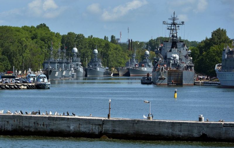 Russian military ships are viewed at the Russian Fleet base in Baltiysk (some 50 km from Kaliningrad), on July 19, 2015. Kaliningrad will host matches during the 2018 FIFA World Cup. AFP PHOTO / VASILY MAXIMOV