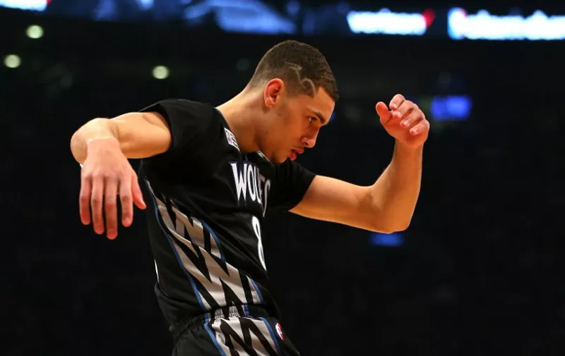 TORONTO, ON - FEBRUARY 13: Zach LaVine of the Minnesota Timberwolves reacts after a dunk in the Verizon Slam Dunk Contest during NBA All-Star Weekend 2016 at Air Canada Centre on February 13, 2016 in Toronto, Canada. NOTE TO USER: User expressly acknowledges and agrees that, by downloading and/or using this Photograph, user is consenting to the terms and conditions of the Getty Images License Agreement.   Elsa/Getty Images/AFP