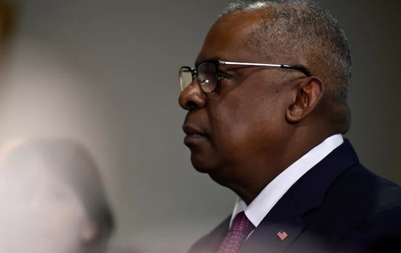 US Defense Secretary Lloyd Austin looks on during a meeting with Romanian Prime Minister Marcel Ciolacu, not pictured, at the Pentagon in Washington, DC, on December 4, 2023. (Photo by ANDREW CABALLERO-REYNOLDS / AFP)