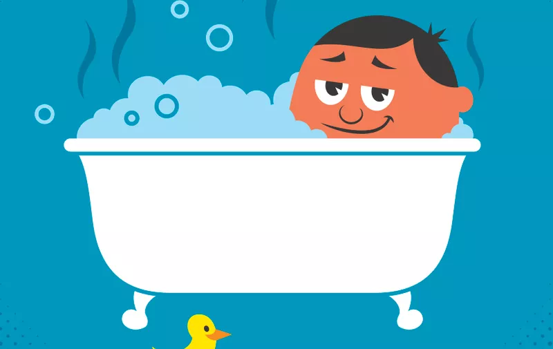 Man relaxing in bathtub. No transparency and gradients used.