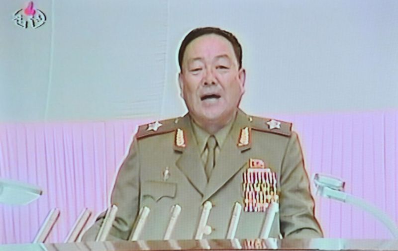 This screen grab taken from North Korean TV on July 18, 2012, Hyon Yong-Chol, chief of the General Staff of the Korean People's Army, speaks during a meeting at the April 25 House of Culture announcing North Korean leader Kim Jong Un's new title of Marshal in Pyongyang. Kim Jong-Un has been made "Marshal" of North Korea, a title previously held by his late father, Pyongyang said, as the young successor of the communist dynasty tightens his grip on power. AFP PHOTO/HO/ NORTH KOREAN TV

EDITORS NOTE --- RESTRICTED TO EDITORIAL USE - MANDATORY CREDIT " AFP PHOTO/HO/ NORTH KOREAN TV" -NO MARKETING NO ADVERTISING CAMPAIGNS - DISTRIBUTED AS A SERVICE TO CLIENTS