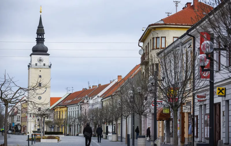 February 29, 2020, Trnava, Slovakia: A view of an old town street in Trnava.,Image: 502723614, License: Rights-managed, Restrictions: , Model Release: no, Credit line: Profimedia