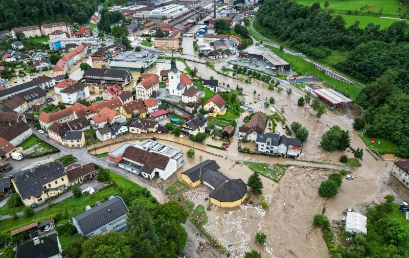 Slovenija Ravne  04.09.2023 04.avgust 2023 Nalivi in poplave v Kamniku  in okolici.   nevihta narava .  Photo: Gregor Ravnjak /Koroške novice/MK/BOBO/PIXSELL/F.A. BOBO