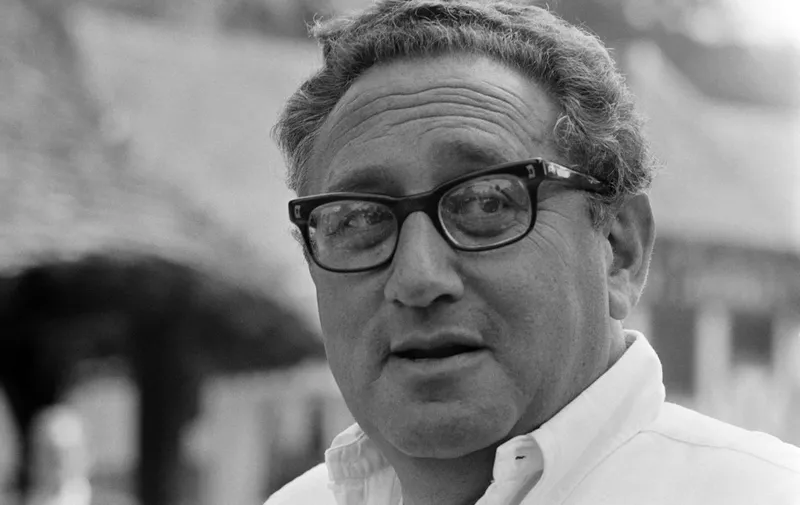(FILES) US Secretary of State Henry Kissinger is pictured, on August 10, 1976 during a rest time in France. Former US secretary of state Henry Kissinger, a key figure of American diplomacy in the post-World War II era, died November 29, 2023 at the age of 100, his association said. (Photo by AFP)