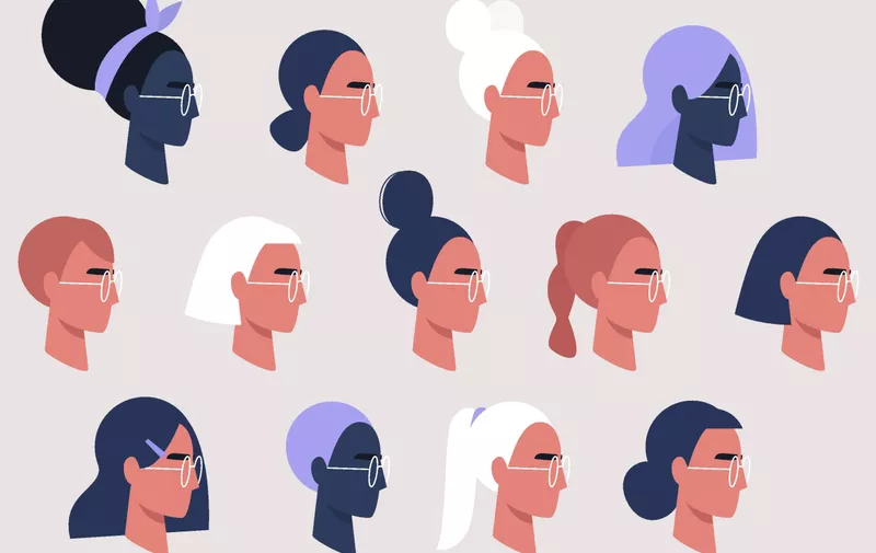 Female faces collection, user avatars, feminine pattern, millennial girls