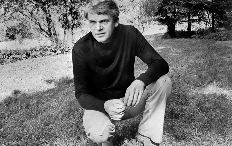 (FILES) Czech writer Milan Kundera poses in a garden in Prague on October 14, 1973. Czech writer Milan Kundera, the author of "The Unbearable Lightness of Being", has died aged 94, said Anna Mrazova, spokeswoman for the Milan Kundera Library in his native city of Brno on July 12, 2023. (Photo by AFP)