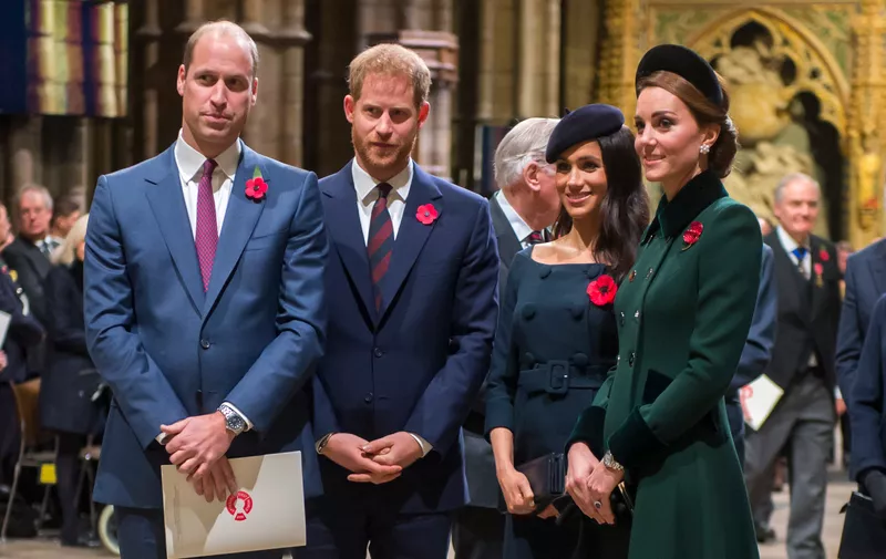 LONDON, ENGLAND - NOVEMBER 11: Prince William, Duke of Cambridge and Catherine, Duchess of Cambridge, Prince Harry, Duke of Sussex and Meghan, Duchess of Sussex attend a service marking the centenary of WW1 armistice at Westminster Abbey on November 11, 2018 in London, England. The armistice ending the First World War between the Allies and Germany was signed at Compiègne, France on eleventh hour of the eleventh day of the eleventh month - 11am on the 11th November 1918. This day is commemorated as Remembrance Day with special attention being paid for this years centenary.  (Photo by Paul Grover- WPA Pool/Getty Images)
