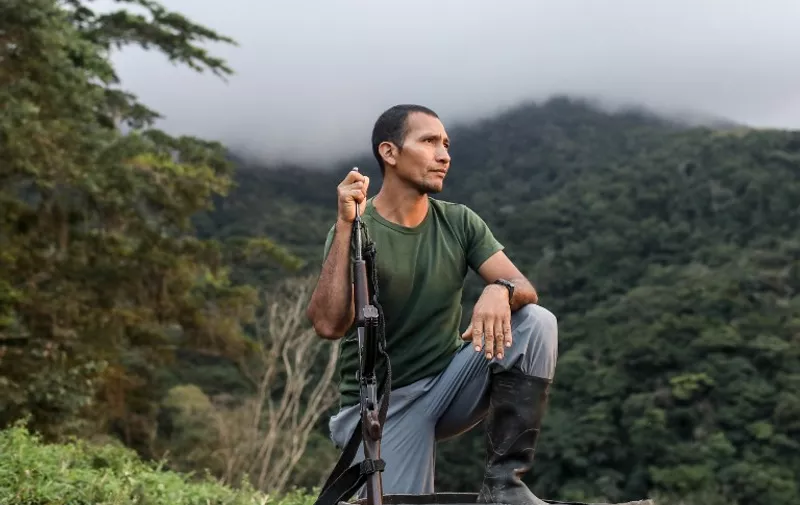 A FARC guerilla on guard during the days prior to their movilization to the final concentration zones, where they will give up their weapons and start their transition to be reinserted into society, near Conejo, at the Serrania del Perija, department of La Guajira, in northern Colombia, on December 6, 2016. The Colombian government signed a final a peace agreement with the FARC Guerrilla on November 26, 2016 that will be implemented during the next six months. / AFP PHOTO / JOAQUIN SARMIENTO