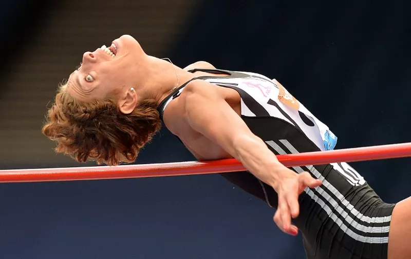 Croatia's Blanka Vlasic competes in the women's high jump on the second day of the IAAF Diamond League athletics meeting in Glasgow, Scotland, on July 12, 2014. AFP PHOTO/