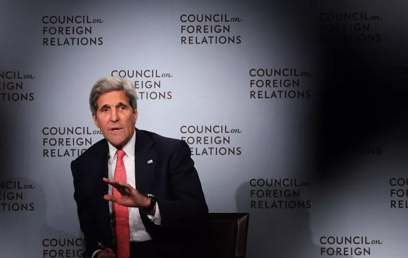 NEW YORK, NY - JULY 24: Secretary of State John Kerry speaks at the Council of Foreign Relations on July 24, 2015 in New York City. Kerry came under intense questioning yesterday as he met with senators in Washington over the Iran nuclear dealas it goes into its 60-day congressional review period.   Spencer Platt/Getty Images/AFP