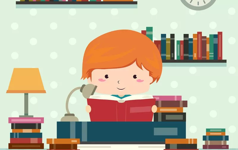 Colorful Illustration Featuring a Cute Little Boy Reading a Book in His Reading Room, Image: 348062738, License: Royalty-free, Restrictions: , Model Release: no, Credit line: Profimedia, Stock Budget