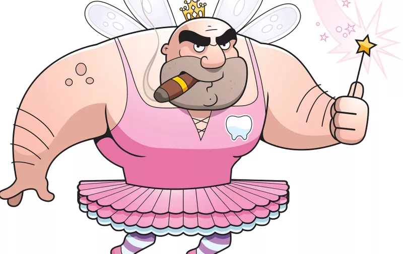 A cartoon Tooth Fairy man in a tutu.