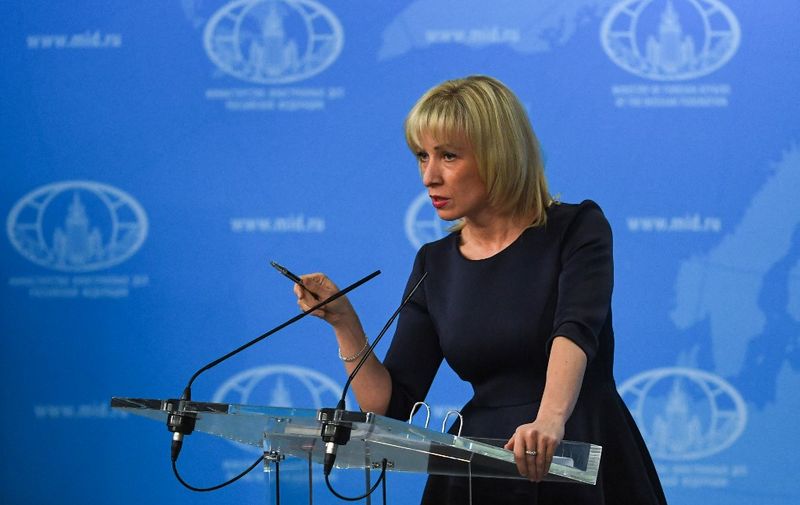Russian Foreign Ministry spokeswoman Maria Zakharova speaks to the media in Moscow on March 29, 2018. (Photo by Yuri KADOBNOV / AFP)