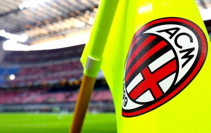 Corner flags are seen with the AC Milan logo on.
AC Milan v Arsenal, UEFA Europa League, Round of 16, First Leg, San Siro, Milan, Italy - 8 Mar 2018, Image: 365511218, License: Rights-managed, Restrictions: , Model Release: no, Credit line: Profimedia, TEMP Rex Features