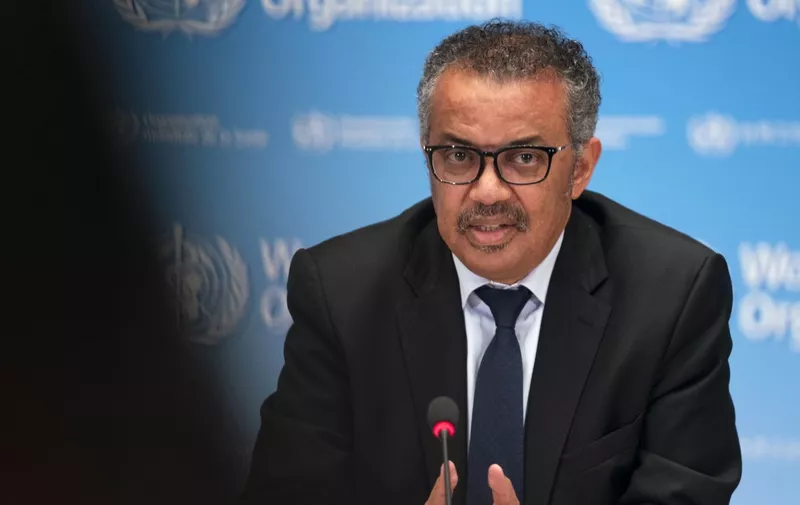 (FILES) In this file photo taken on May 27, 2020 a handout image provided by the World Health Organization (WHO) shows WHO Director-General Tedros Adhanom Ghebreyesus during the launch of a new foundation for private donations, amid the COVID-19 pandemic, caused by the novel coronavirus. - President Donald Trump said May 29, 2020, he was severing US ties with the World Health Organization, which he says failed to do enough to combat the initial spread of the novel coronavirus. (Photo by Christopher Black / World Health Organization / AFP) / RESTRICTED TO EDITORIAL USE - MANDATORY CREDIT "AFP PHOTO / WORLD HEALTH ORGANIZATION / CHRISTOPHER BLACK" - NO MARKETING NO ADVERTISING CAMPAIGNS - DISTRIBUTED AS A SERVICE TO CLIENTS