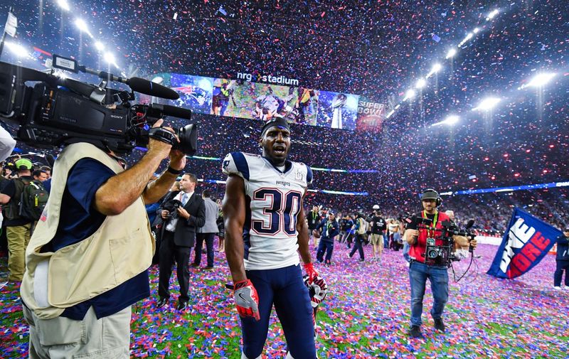 New England Patriots defensive back Duron Harmon (#30) celebrates during the post game ceremony for Super Bowl LI after theNew England Patriots defeated the Atlanta Falcons 34-28 in overtime held at the NRG Stadium on February 5, 2017 in Houston, TX., Image: 315584043, License: Rights-managed, Restrictions: , Model Release: no, Credit line: Profimedia, SIPA USA