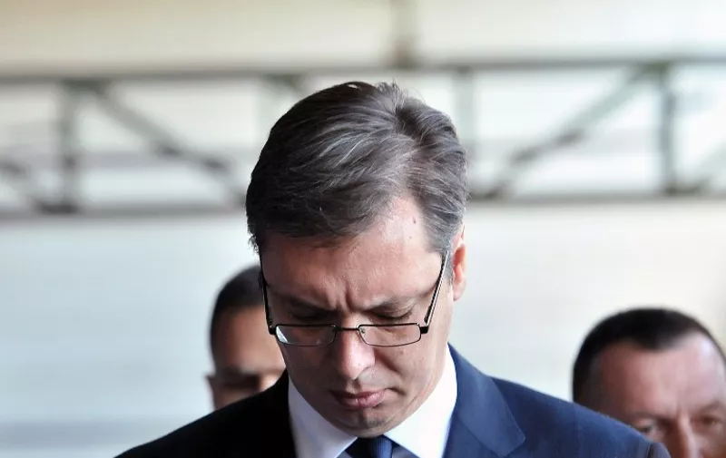Serbian Prime Minister Aleksandar Vucic visits the Potocari Memorial prior to the burial ceremony in Srebrenica on July 11, 2015. Bosnian Muslims marked the 20th anniversary of the 1995 Srebrenica massacre by burying 136 newly identified victims. AFP PHOTO / ELVIS BARUKCIC / AFP PHOTO / ELVIS BARUKCIC