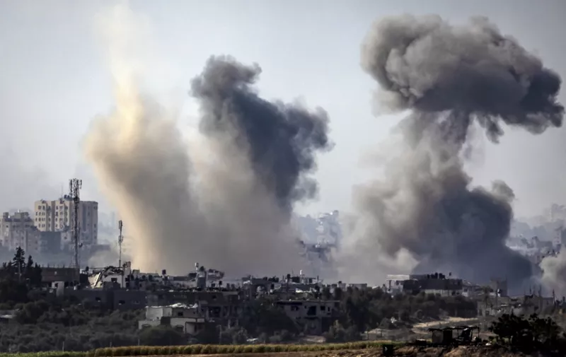 A picture taken from Israel's southern city of Sderot shows smoke rising during Israeli bombardment of the Gaza Strip on October 31, 2023, amid ongoing battles between Israel and the Palestinian Hamas movement. (Photo by FADEL SENNA / AFP)