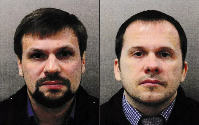 (COMBO) This combination of undated handout pictures released by the British Metropolitan Police Service  created in London on on September 05, 2018 shows Ruslan Boshirov (L) and Alexander Petrov, who are wanted by British police in connection with the nerve agent attack on former Russian spy Sergei Skripal and his daughter Yulia. - British prosecutors said Wednesday they have obtained a European arrest warrant for two Russians blamed for a nerve agent attack on a former spy in the city of Salisbury. Police identified Alexander Petrov and Ruslan Boshirov as the men who tried to kill Russian former double agent Sergei Skripal and his daughter Yulia with Novichok in March 2018.
British prosecutors said Wednesday they have obtained a European arrest warrant for two Russians blamed for a nerve agent attack on a former spy in the city of Salisbury. Police identified Alexander Petrov and Ruslan Boshirov as the men who tried to kill Russian former double agent Sergei Skripal and his daughter Yulia with Novichok in March 2018. (Photos by HO / Metropolitan Police Service / AFP) / RESTRICTED TO EDITORIAL USE - MANDATORY CREDIT  " AFP PHOTO / Metropolitan Police Service"  -  NO MARKETING NO ADVERTISING CAMPAIGNS   -   DISTRIBUTED AS A SERVICE TO CLIENTS 
RESTRICTED TO EDITORIAL USE - MANDATORY CREDIT  " AFP PHOTO / Metropolitan Police Service"  -  NO MARKETING NO ADVERTISING CAMPAIGNS   -   DISTRIBUTED AS A SERVICE TO CLIENTS /
