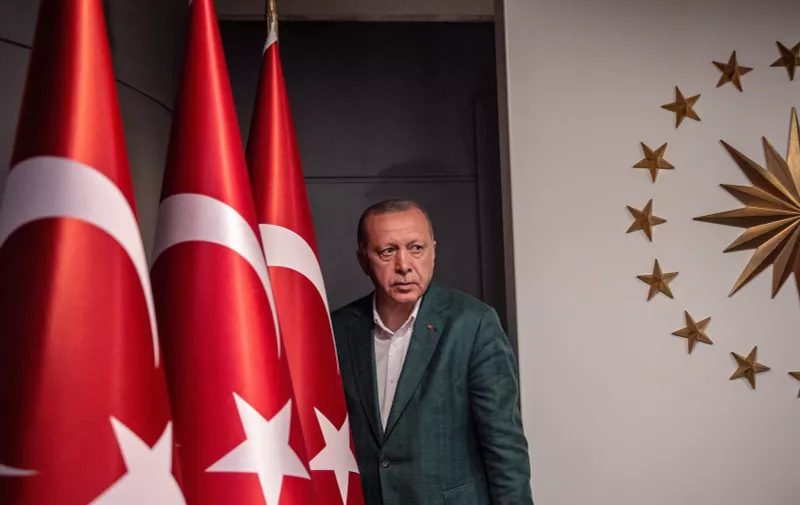 Turkish President Tayyip Erdogan arrives at the news conference room at Huber Mansion in Istanbul, Turkey March 31, 2019, following local elections. Turkish President Recep Tayyip Erdogan's AKP was trailing in a very tight race for the capital Ankara in Sunday's local elections, state media reported, in what would be a major defeat for the ruling party after a decade and a half in power., Image: 423447033, License: Rights-managed, Restrictions: , Model Release: no, Credit line: Profimedia, AFP
