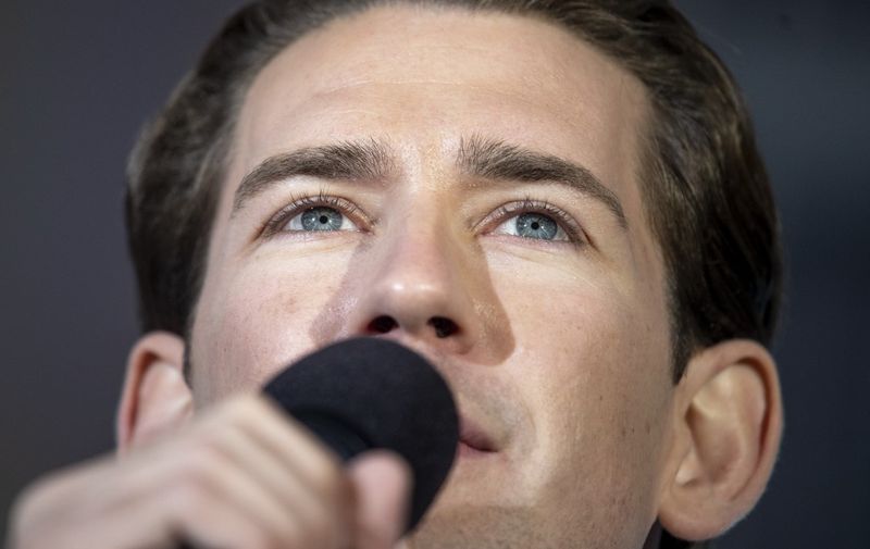 Austrian People's Party (OeVP) head Sebastian Kurz speaks during his election rally at Baden, Austria on September 19, 2019. - Austria will hold snap elections on September 29, 2019 after sensational hidden-camera footage plunged the OeVP's coalition partner, the far-right Freedom Party (FPOe) into a corruption scandal and brought the government down. (Photo by JOE KLAMAR / AFP)