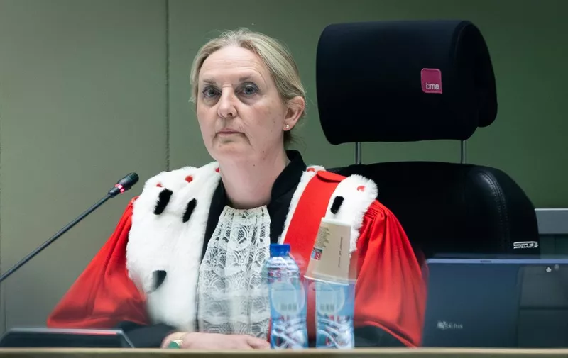 Chair of the court Laurence Massart attends a hearing for the verdict reading in the trial of the 2016 jihadist attacks on Brussels' Zaventem airport and Maalbeek/Maelbeek metro station, at the Bruxelles-Capital Assizes Court in the Justitia site in Haren, Brussels, on July 25, 2023. A Brussels court on July 25 convicted French citizen Salah Abdeslam and Belgian-Moroccan Mohamed Abrini for the 2016 jihadist bombings in the city that killed 32 people, after a seven-month trial. The high-profile pair -- already sentenced to life in jail for a 2015 massacre in Paris -- were among six accused found guilty of murder over the biggest peacetime attack in Belgium. (Photo by BENOIT DOPPAGNE / Belga / AFP) / Belgium OUT