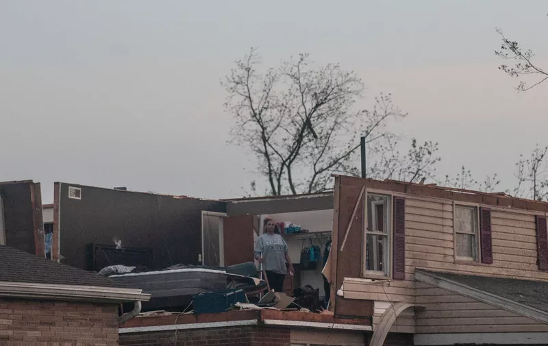 TROTWOOD, OH - MAY 28: Residents of the Trotwood neighborhood West Brook inspect the damage to their homes following powerful tornados on May 28, 2019 in Trotwood, Ohio. (Photo by Matthew Hatcher/Getty Images)