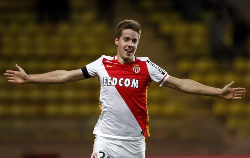 Monaco's Croatian midfielder Mario Pasalic celebrates after scoring a goal during the French L1 football match Monaco between and Nantes on november 21, 2015 at the"Louis II Stadium in Monaco.  AFP PHOTO / VALERY HACHE / AFP / VALERY HACHE