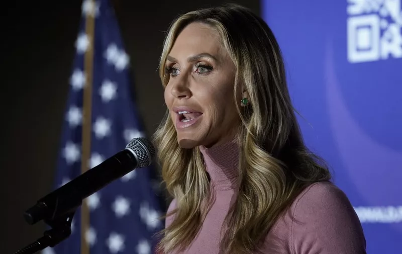 Lara Trump, daughter-in-law to former US President and 2024 presidential hopeful Donald Trump, speaks at a VFW Hall in Beaufort, South Carolina on February 21, 2024. (Photo by TIMOTHY A. CLARY / AFP)