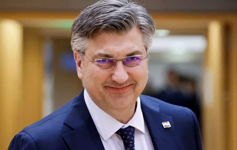 Croatia's Prime Minister Andrej Plenkovic arrives for a summit at EU parliament in Brussels, on February 9, 2023. - Ukraine's President is set to attend an EU summit in Brussels on February 9, 2023, as the guest of honour where he will press allies to deliver fighter jets "as soon as possible" in the war against Russia. (Photo by Ludovic MARIN / AFP)