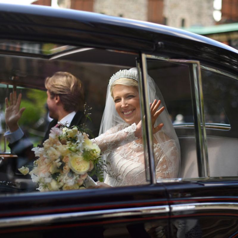 WINDSOR, ENGLAND - MAY 18: Lady Gabriella Windsor and Thomas Kingston leave after their wedding at St George's Chapel, Windsor Castle on May 18, 2019 in Windsor, England. (Photo by Victoria Jones - WPA Pool/Getty Images)