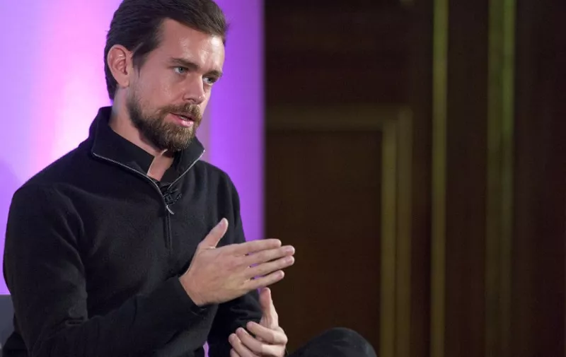 Jack Dorsey, CEO of Square, Chairman of Twitter and a founder of both ,holds an event in London on November 20, 2014, where he announced the launch of Square Register mobile application. The app, which is available on Apple and Android devises, will allow merchants to track sales, inventories and other data on smartphones and tablets. AFP PHOTO / JUSTIN TALLIS / AFP PHOTO / Justin TALLIS