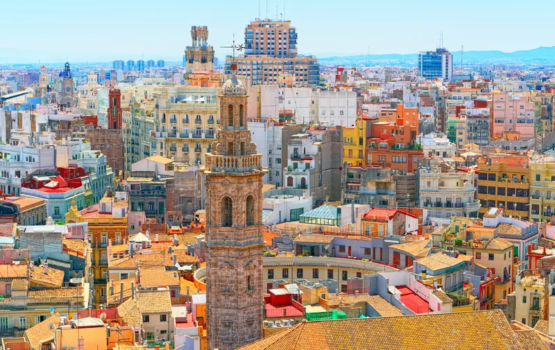 Panoramic view on squares, buildings, streets of Valencia,on the east coast of Spain, is the capital of the autonomous community of Valencia and the third-largest city in Spain after Madrid and Barcelona.